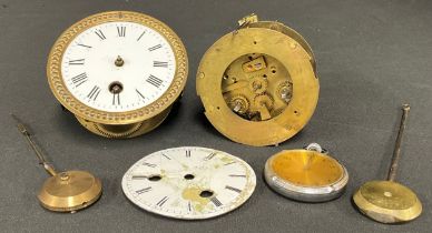 A French La Fontaine clock movement; another, no maker; two pendulums; a Vivax pocket watch (5)