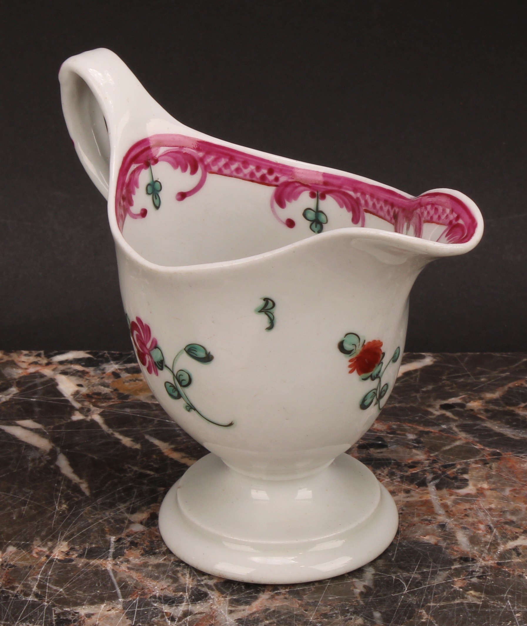 A Newhall helmet shaped cream jug, painted with scattered flowers, the interior with stylised floral - Image 12 of 12