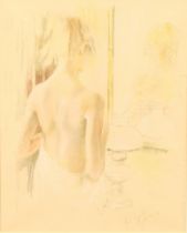 Franco Matania (Bn. Naples, Italy 1922-2006) Reflection, Female Nude signed, paper label to verso,