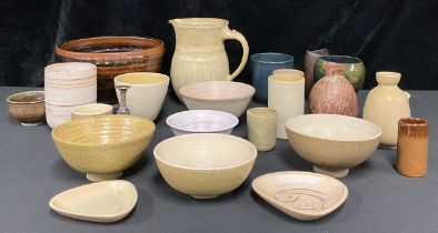 Studio Pottery - a Mary Boardman circular tenmoku glazed bowl, 24cm diameter, monogrammed; an Alan