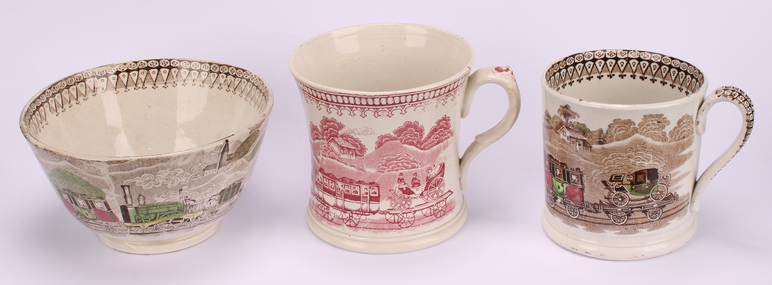 Railway Interest - steam locomotives, a 19th century Staffordshire pearlware mug, printed in sepia - Image 2 of 8