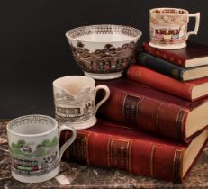 Railway Interest - steam locomotives, a 19th century Staffordshire pearlware mug, printed in sepia