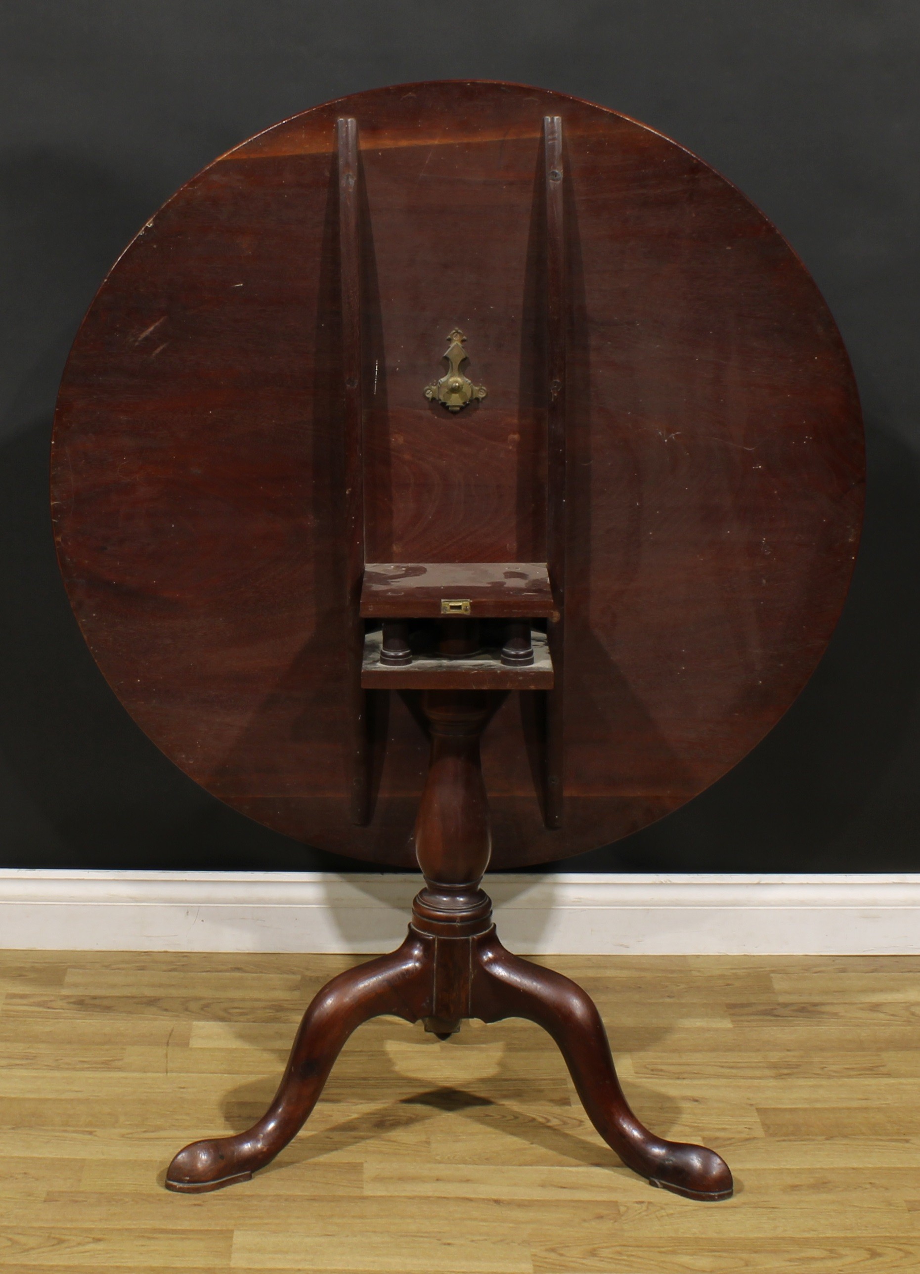 A George III mahogany birdcage tripod supper table, one-piece circular tilting top, baluster column, - Image 4 of 4