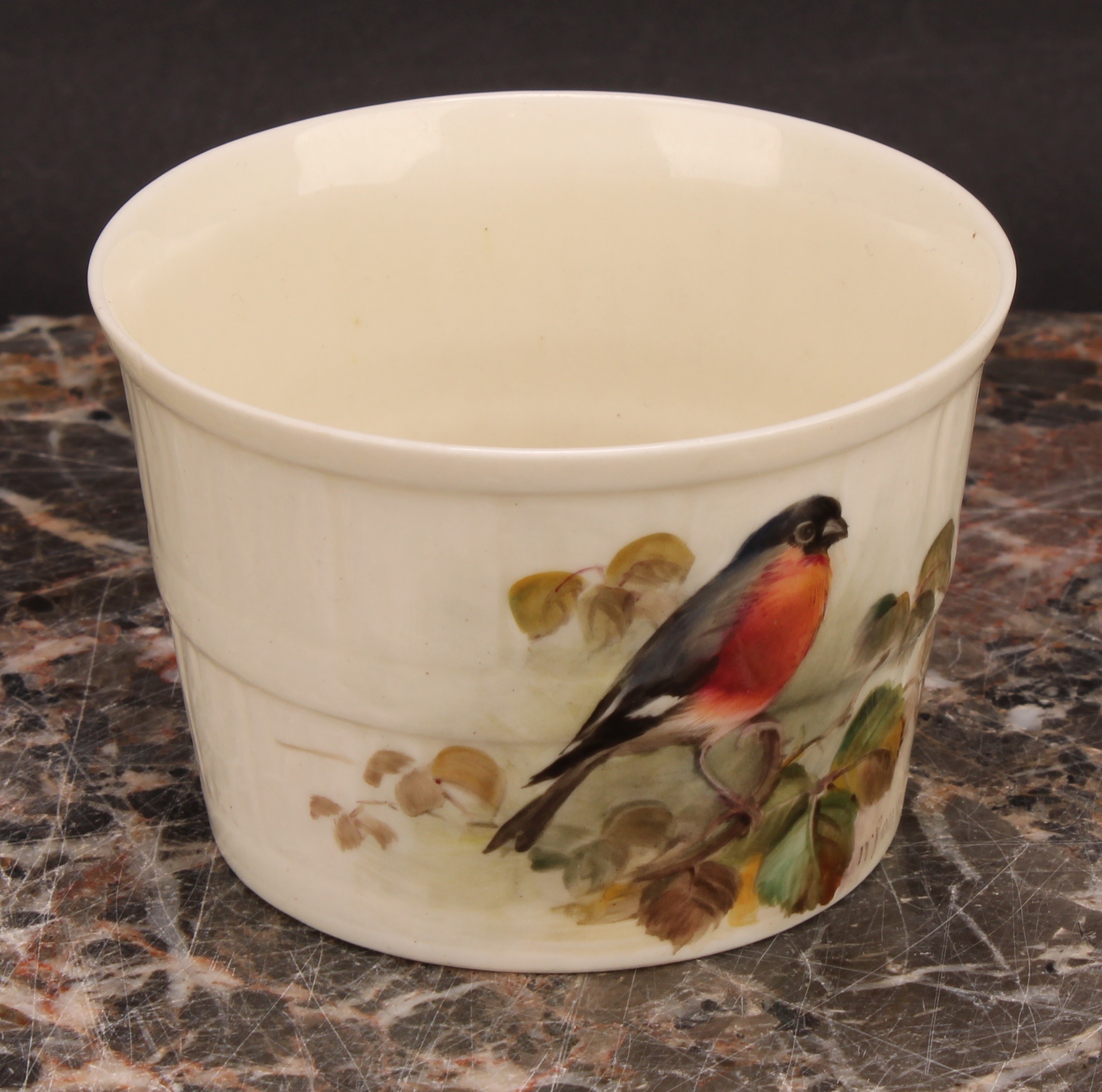 A Royal Worcester barrel shaped jug, painted by W. Powell, signed, with a Goldfinch, 7cm high, - Image 11 of 13