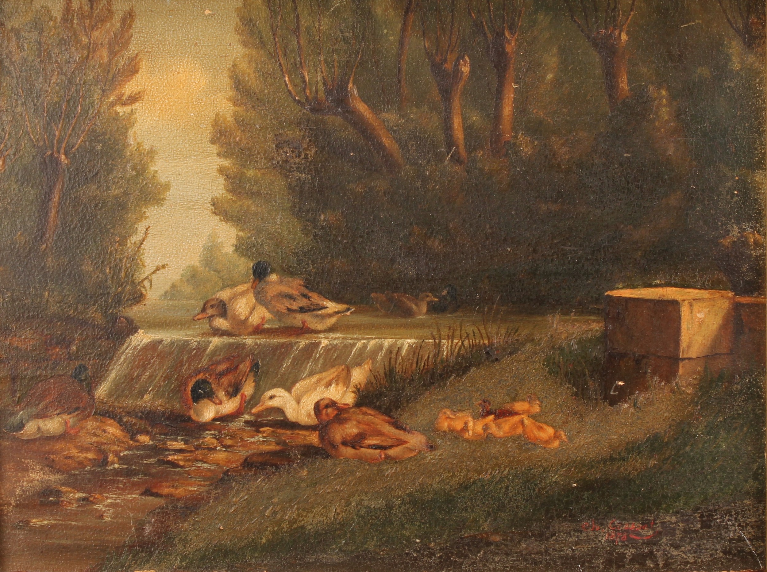 Continental School (19th century) Ducks and Ducklings, indistinctly signed and dated 1878, oil on