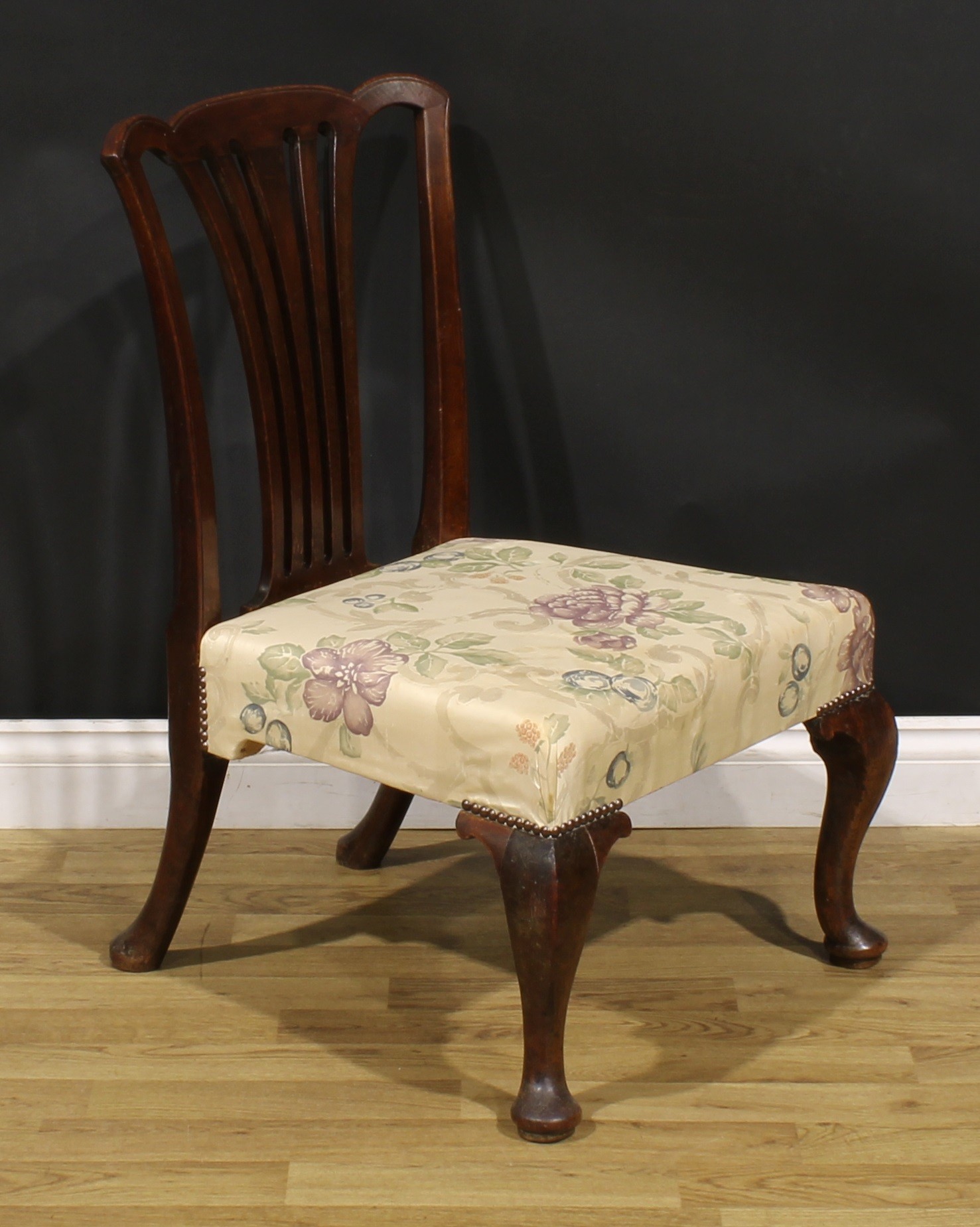 A George II mahogany provincial Chippendale chair, of low proportions, stuffed-over seat, cabriole - Image 2 of 4