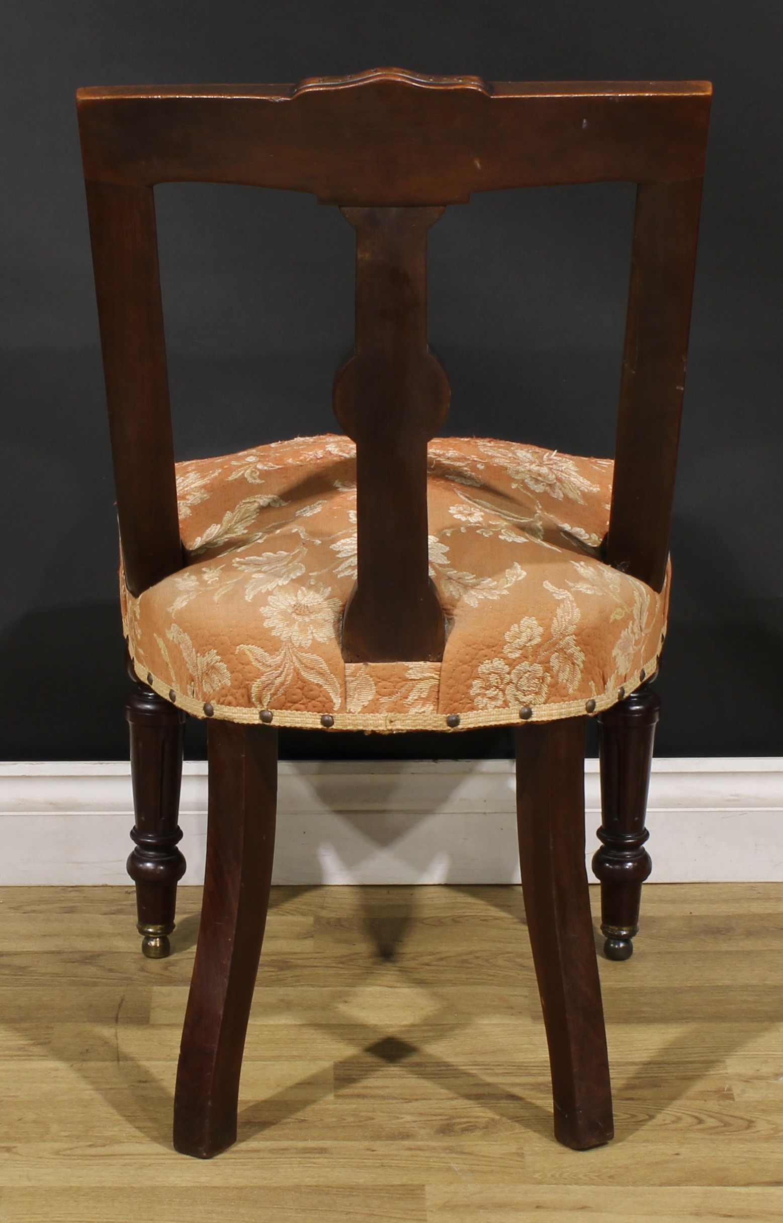 A set of four late Victorian walnut gondola form dining chairs, each curved cresting rail carved - Image 5 of 5