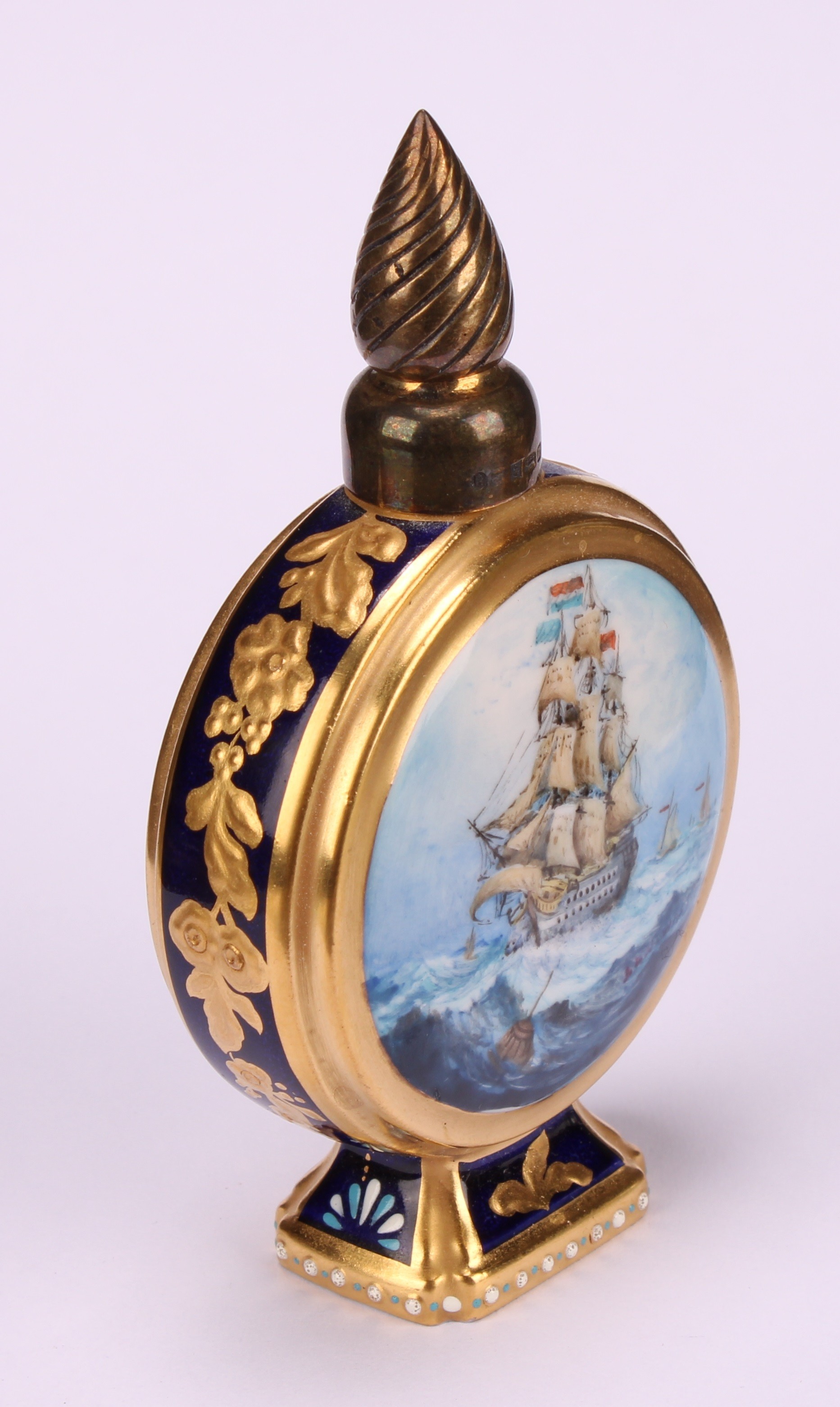 A Lynton porcelain globular scent bottle, painted by Stefan Nowacki, signed, with a sailing ship - Image 8 of 10