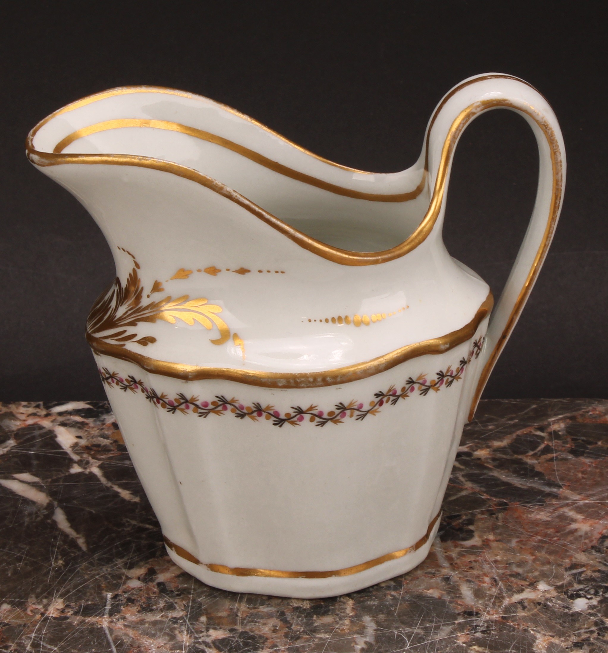 A Newhall helmet shaped cream jug, painted with scattered flowers, the interior with stylised floral - Image 9 of 12