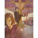Bernard Dunstan, manner of Modernist Figures signed ‘BD’, oil and on paper, 52cm x 38cm