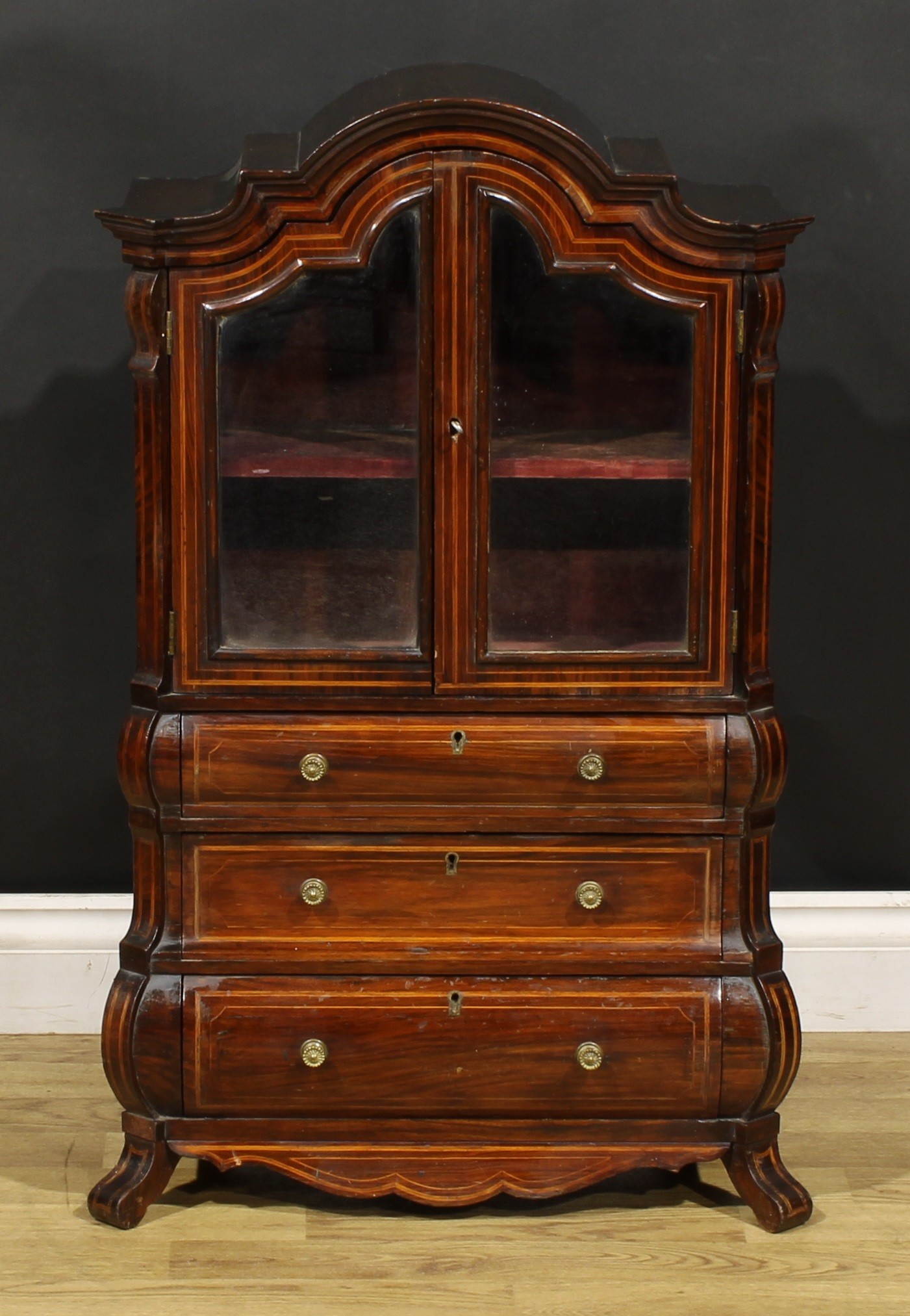 Miniature Furniture - a 19th century rosewood Dutch display cabinet or china closet, shaped arch - Image 2 of 5