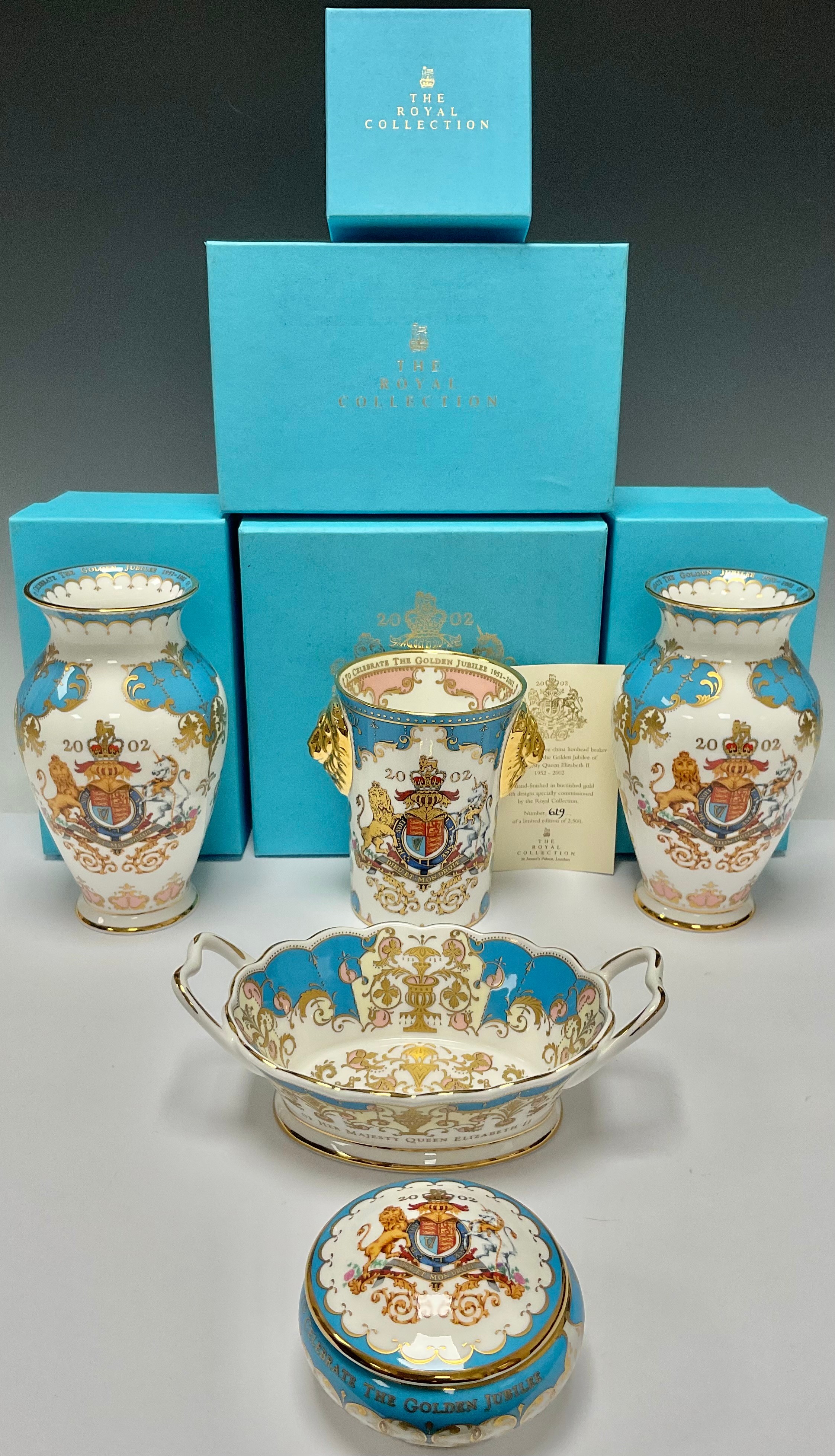 A Royal Collection Golden Jubilee beaker, Queen Elizabeth II 1952 0 2002, pair of lion mask handles,