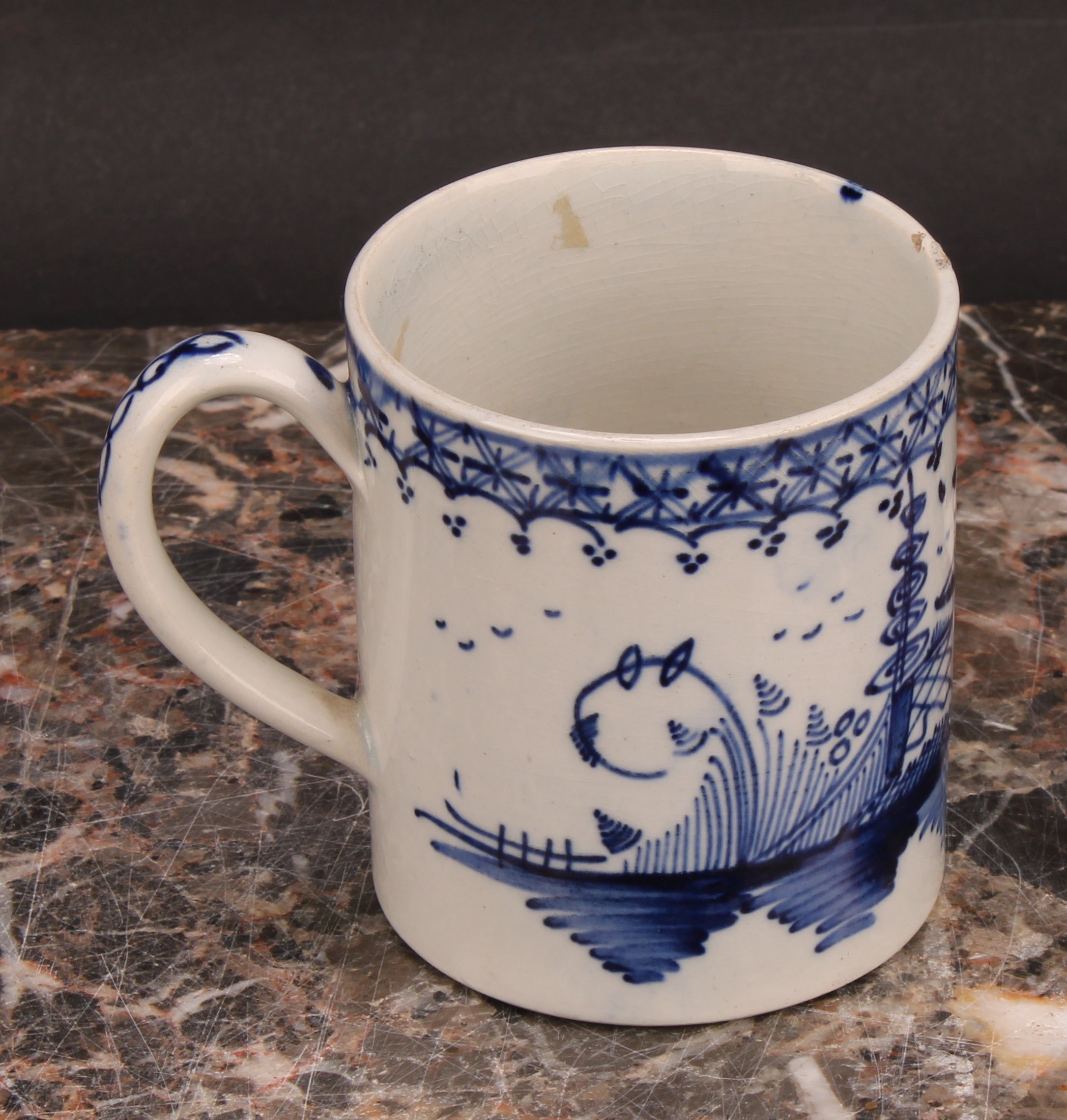An 18th century Staffordshire pearlware globular teapot, painted in underglaze blue with a - Image 8 of 10