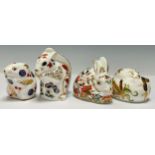 A group of four Royal Crown Derby paperweights, Collectors Guild Exclusive Meadow Rabbit;