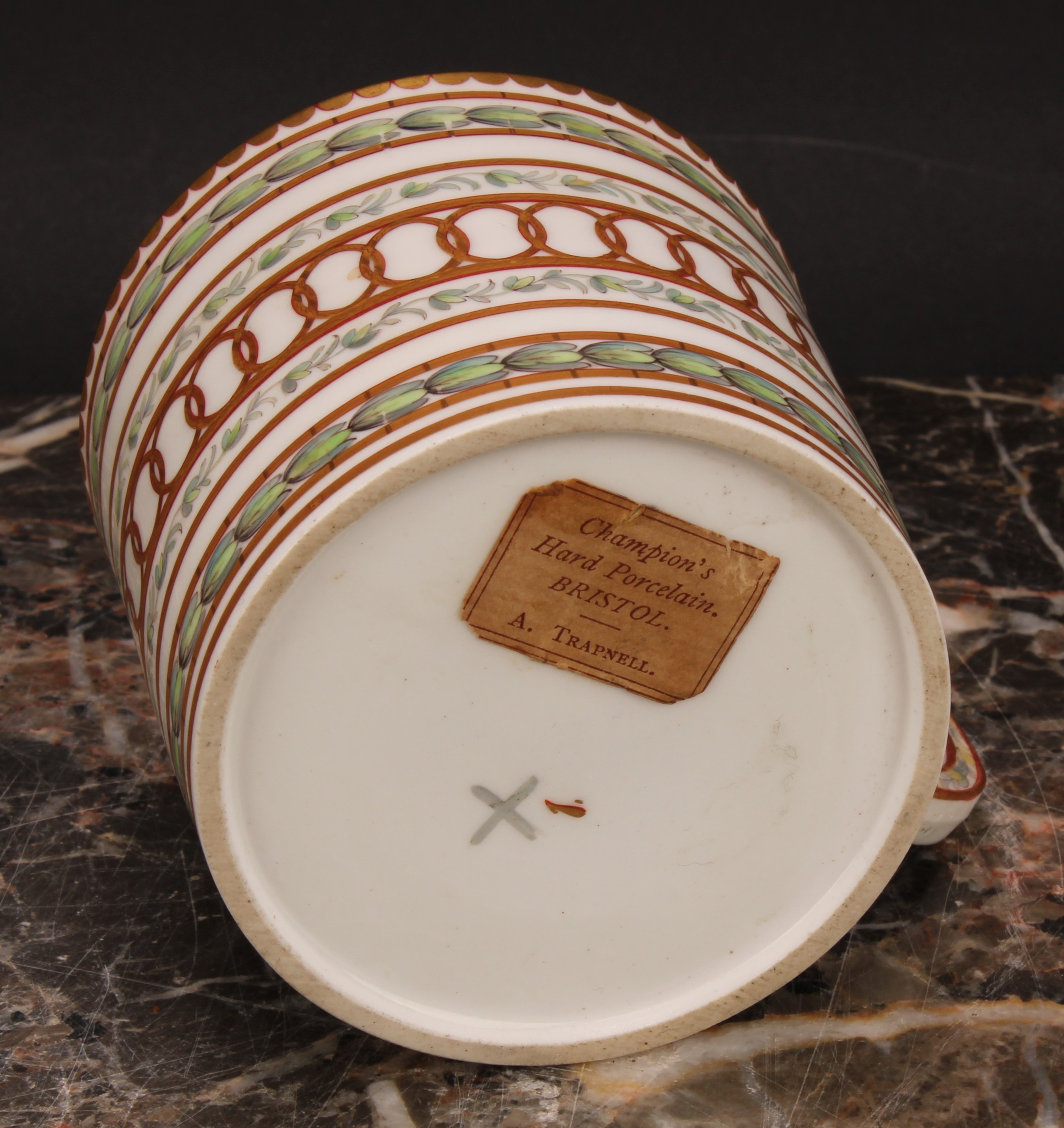 A Champion's Bristol cabinet coffee can and saucer, of cylindrical shape, painted in Neo-classical - Image 6 of 8