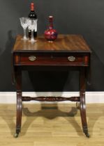 A 19th century mahogany sofa table, rounded rectangular top with fall leaves above a frieze