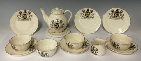 A W H Goss crested china tea set, Ancient manor of Cottenham Park, London SW, with shield and horses