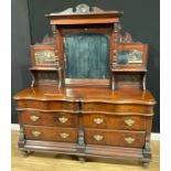 A late Victorian mahogany drawing room or parlour cabinet, the back applied with bevelled mirror