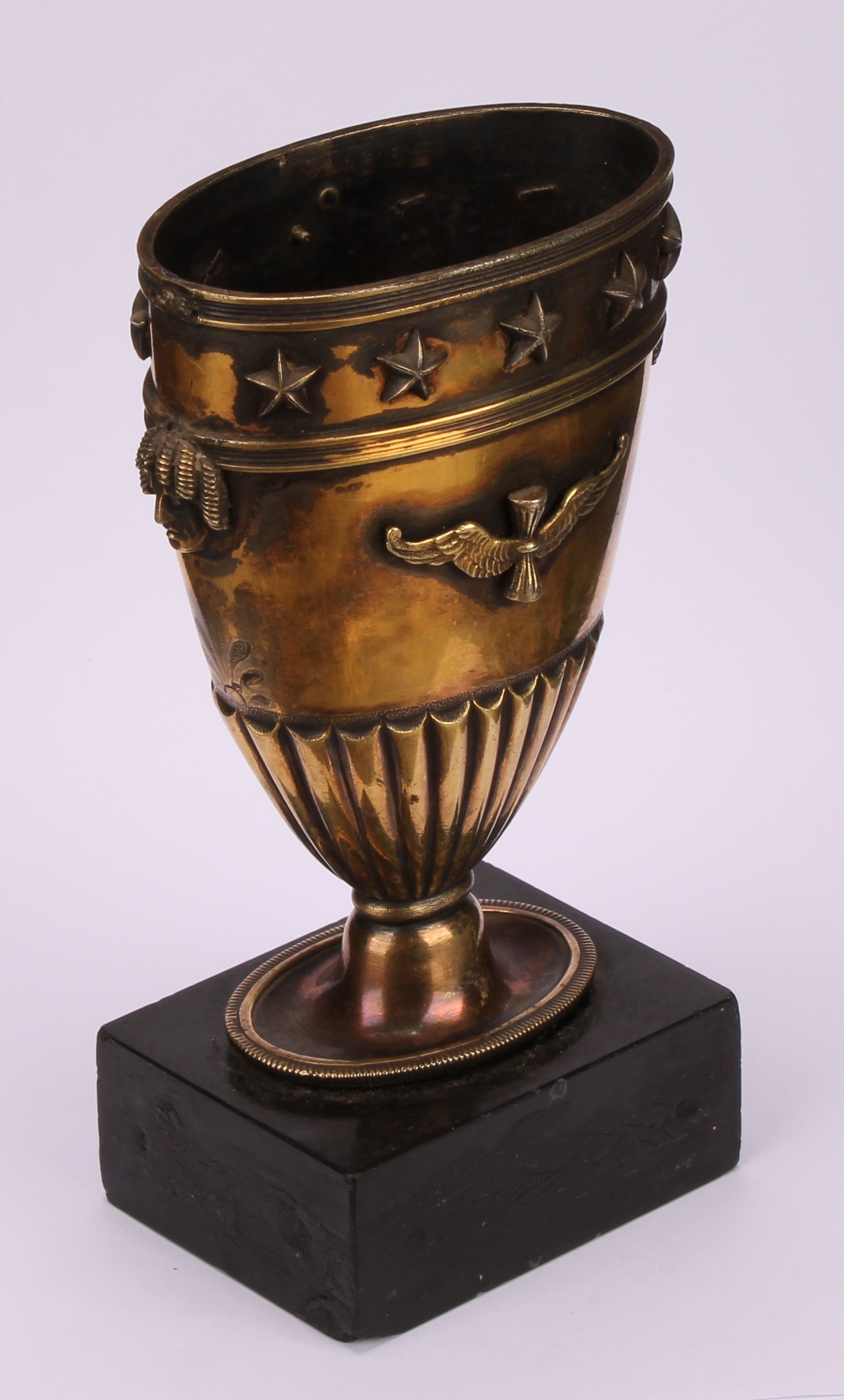 A French silver gilt vase, in the Empire taste, applied with masks and neoclassical motifs, black - Image 3 of 3