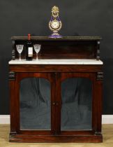A Post-Regency rosewood chiffonier, rectangular superstructure with shallow shelf, marble top