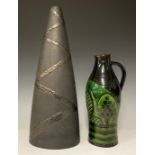 A mid-20th century conical fat lava type floor standing vase, 52cm, unmarked; a terracotta jug,