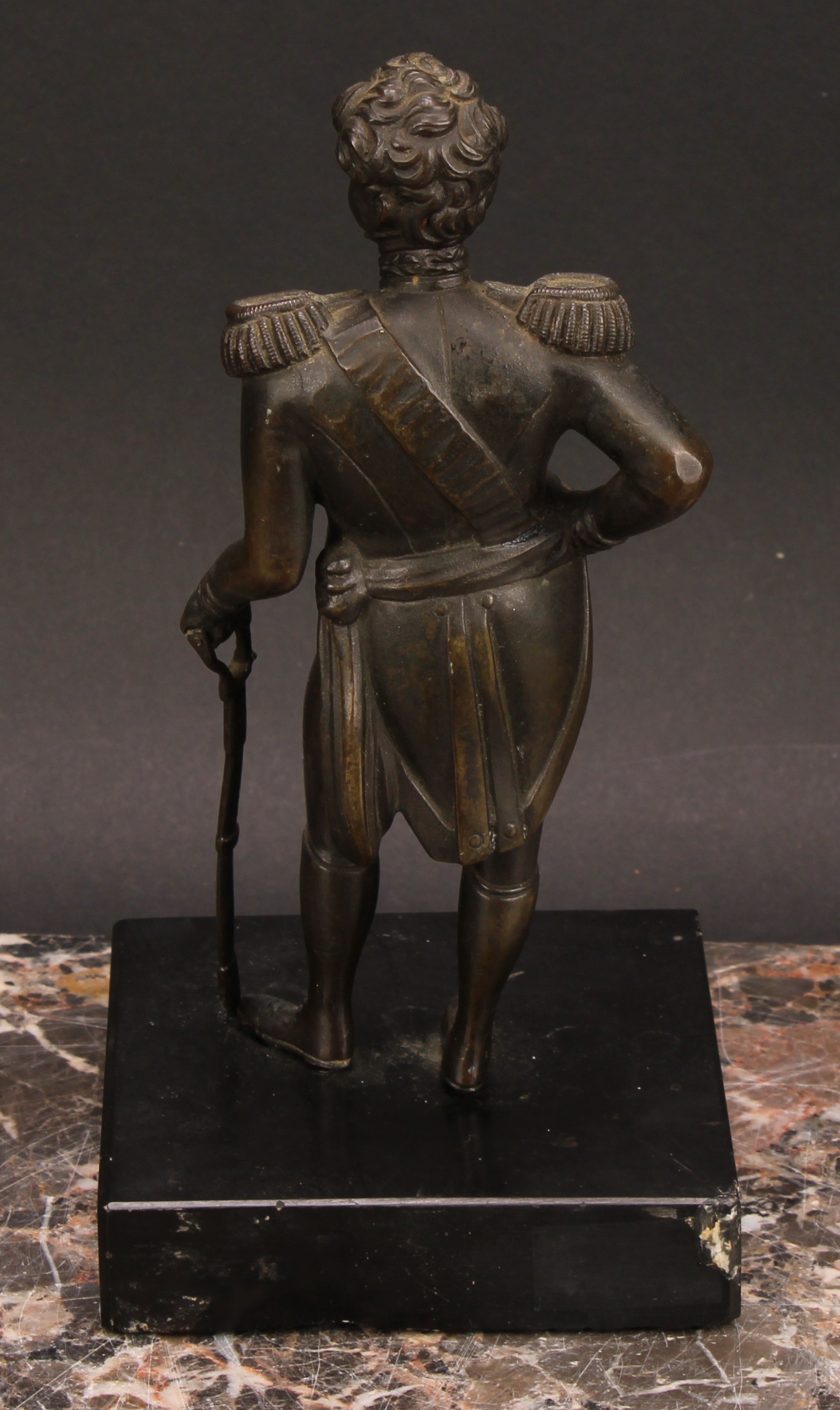 English School (19th century), a dark patinated bronze, King George IV, black marble base, 18.5cm - Image 5 of 5