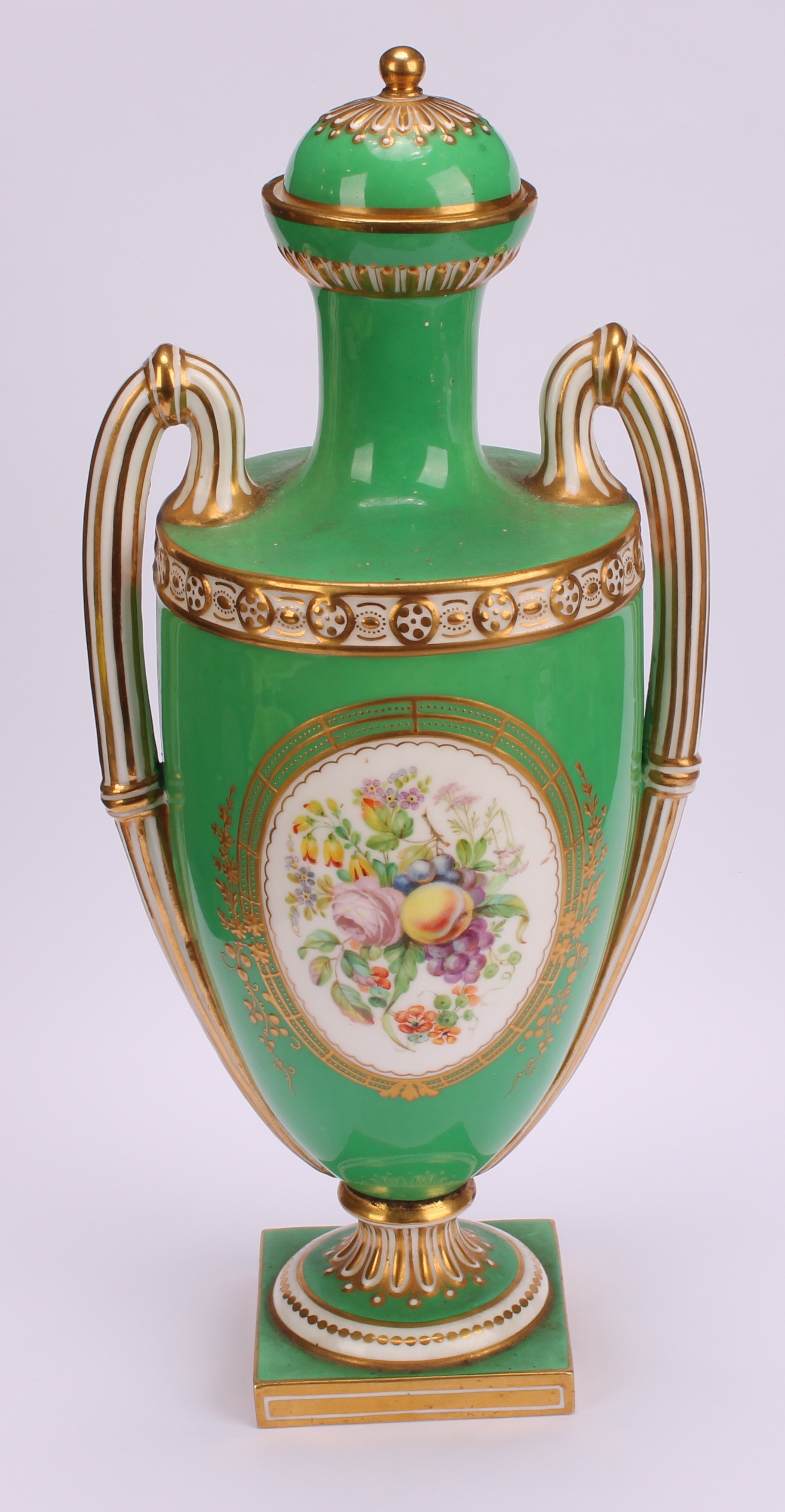 A mid 19th century Coalport two-handled urnular vase and cover, painted by William Cook, with - Image 5 of 6