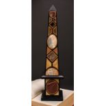 A large pietra dura library obelisk, inlaid with lapis lazuli and other specimen stones, square