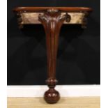 A Victorian mahogany console table base, cabriole foreleg, bun foot, 90cm high, 76cm wide, 56cm