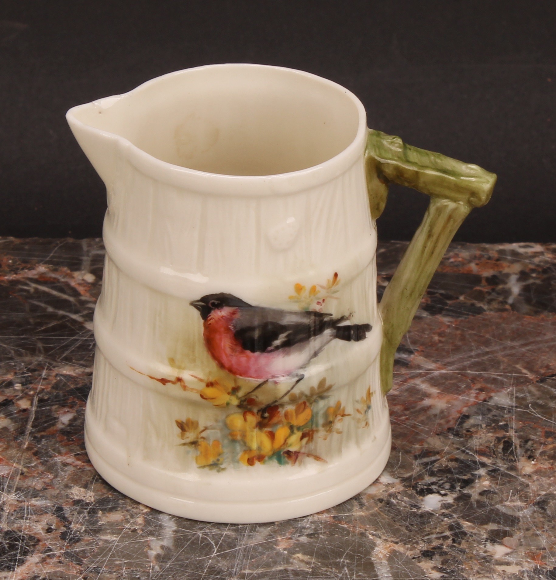 A Royal Worcester barrel shaped jug, painted by W. Powell, signed, with a Goldfinch, 7cm high, - Image 7 of 13