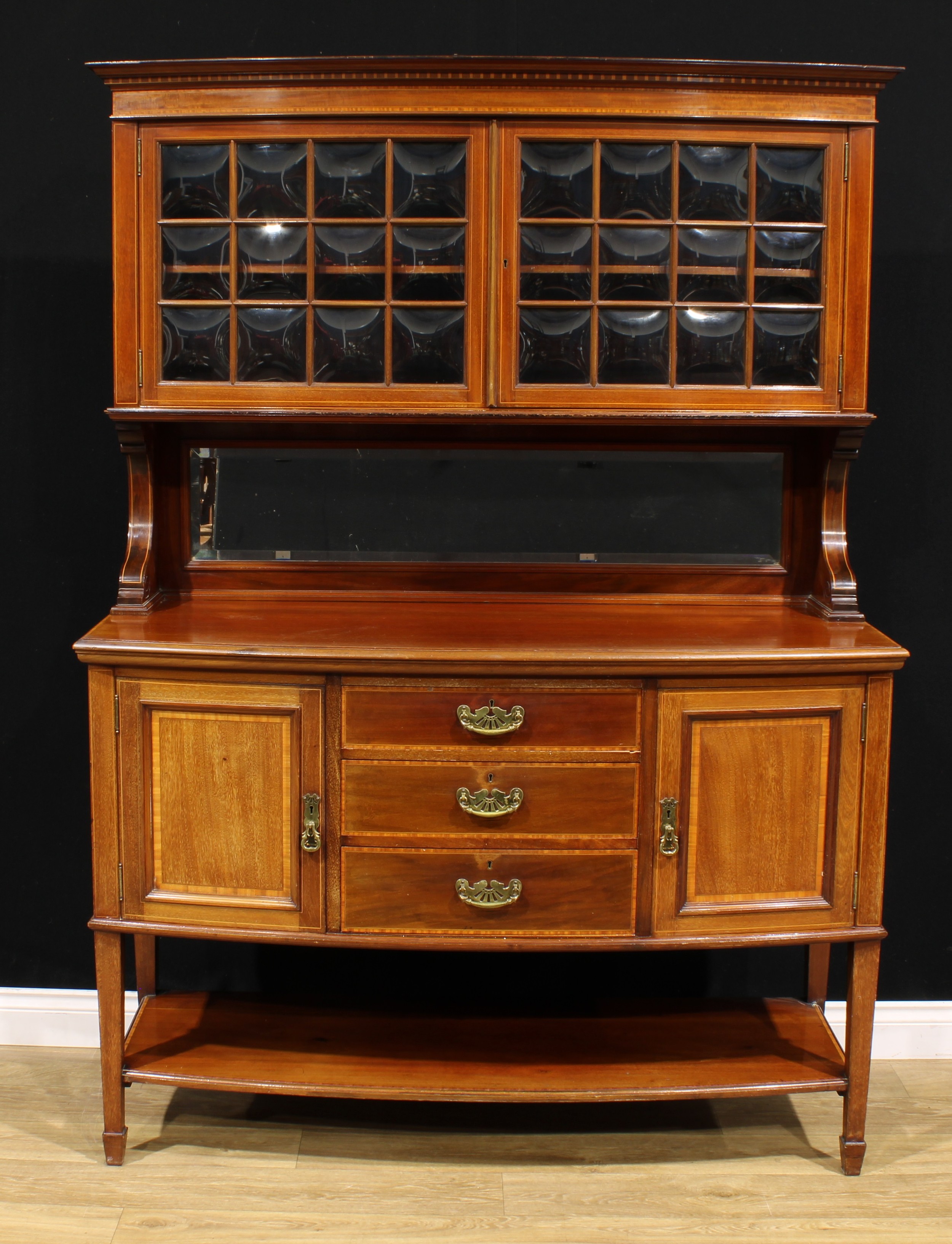 A Sheraton Revival satinwood crossbanded mahogany drawing room side cabinet, by Maple & Co, stamped, - Image 2 of 3