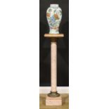 A Neoclassical gilt metal mounted rose marble statuary pedestal, square plateau, cylindrical column,