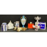 A Royal Doulton figure, My Love, HN 2339; a Russian teapot; a miniature enamel cup and saucer,