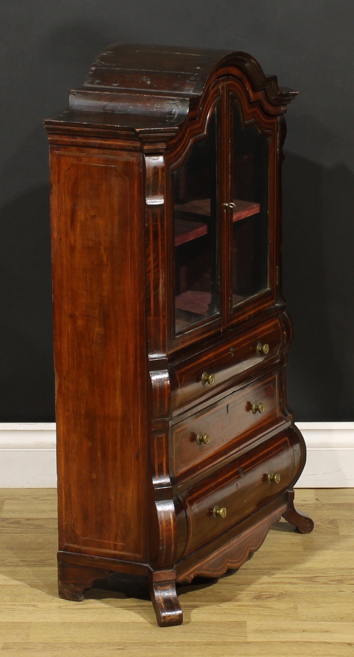 Miniature Furniture - a 19th century rosewood Dutch display cabinet or china closet, shaped arch - Image 3 of 5