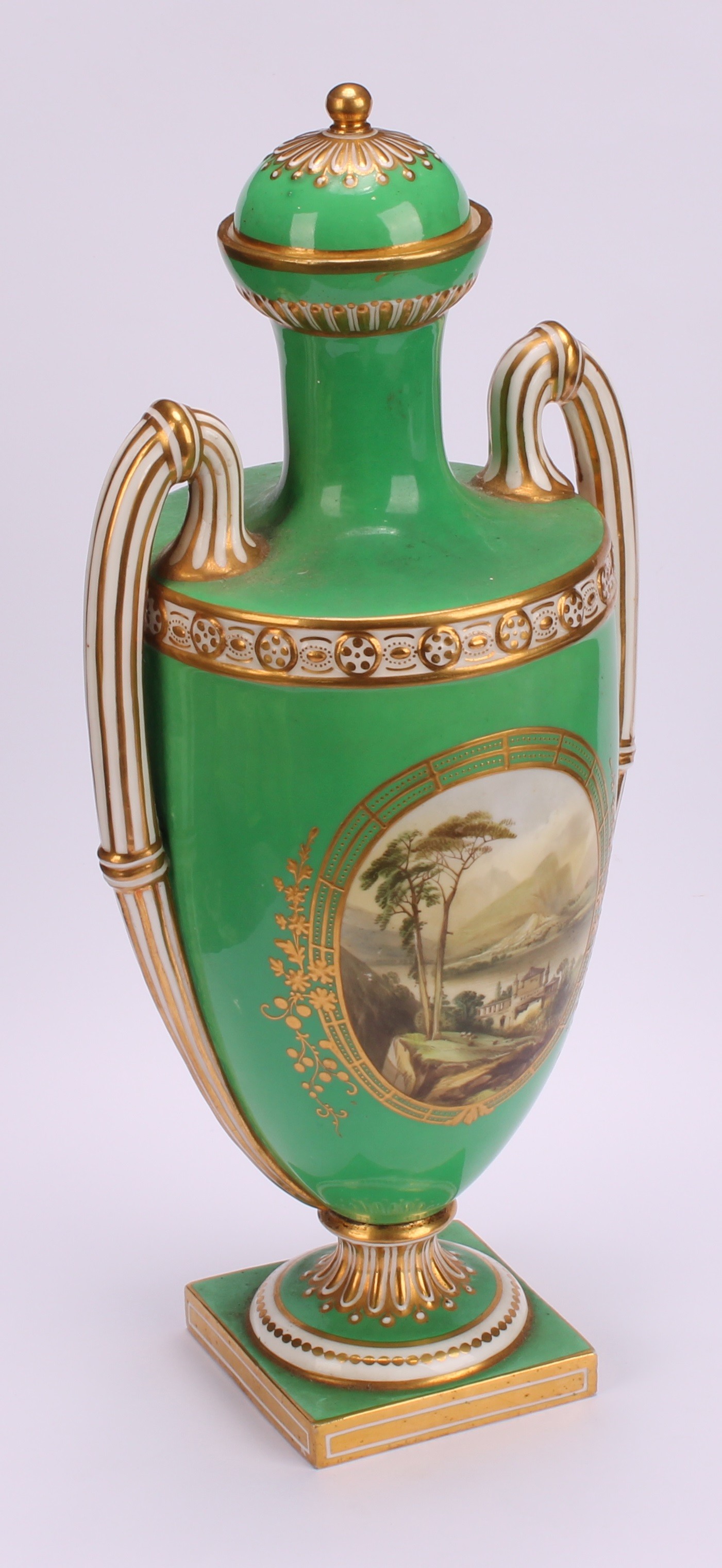 A mid 19th century Coalport two-handled urnular vase and cover, painted by William Cook, with - Image 3 of 6