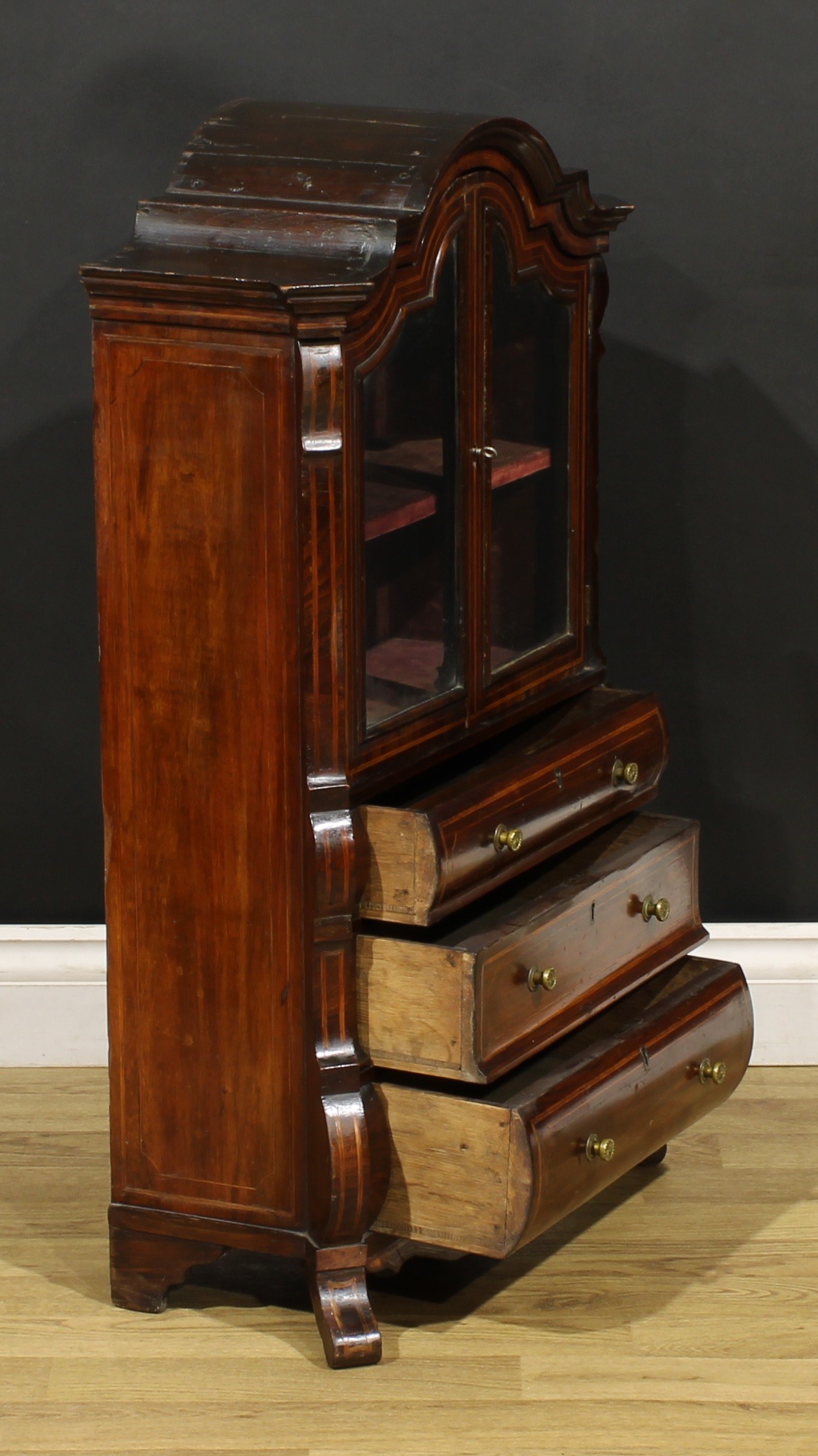 Miniature Furniture - a 19th century rosewood Dutch display cabinet or china closet, shaped arch - Image 4 of 5