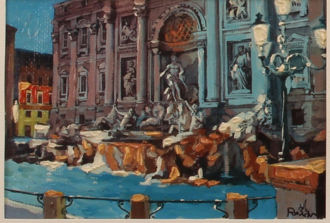 Continental School (20th century) a pair, St. Peter's Basilica and Trevi Fountain, indistinctly - Image 2 of 6