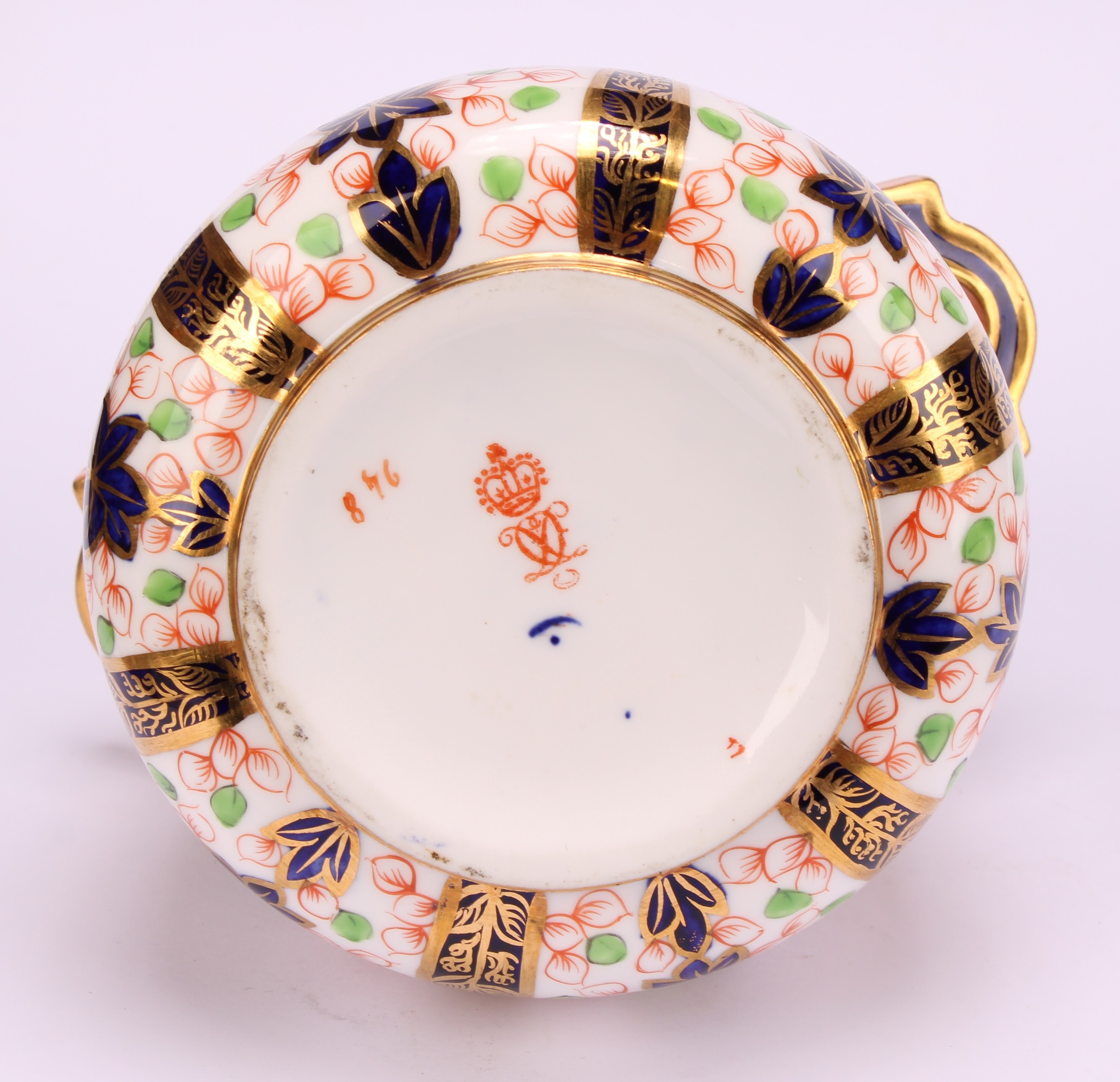 A Derby Crown Porcelain Company Imari palette 1128 pattern milk jug and two handled sucrier and - Image 9 of 9