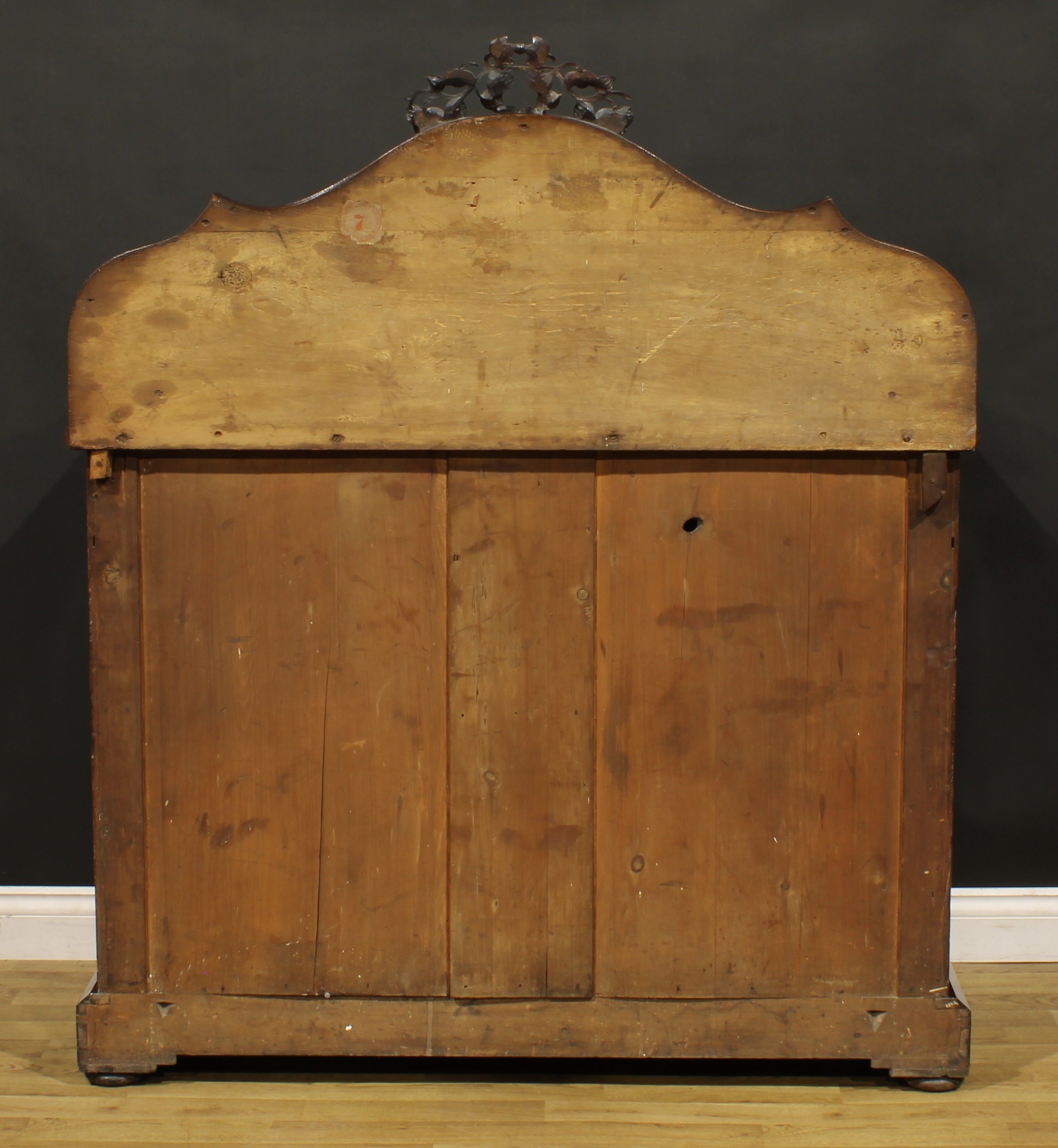 A Victorian flame mahogany buffet serving cabinet or sideboard, slightly oversailing top with shaped - Image 6 of 6