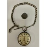 A Victorian silver open face pocket watch, white enamel dial, Roman numerals, subsidiary seconds