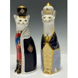 A pair of Royal Crown Derby paperweights, Royal Cat William and Royal Cat Catherine, celebrating the