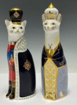 A pair of Royal Crown Derby paperweights, Royal Cat William and Royal Cat Catherine, celebrating the