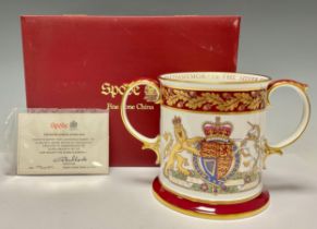 A Spode Silver Jubilee Loving Mug, Queen Elizabeth II 1977, limited edition 431/500, 16cm,