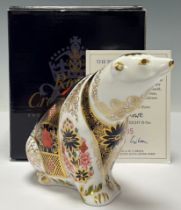 A Royal Crown Derby paperweight, Old Imari Polar Bear, designed by Sue Rowe, this number 85 of an