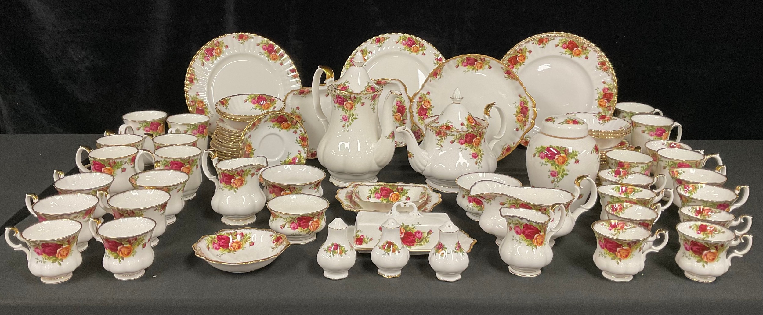 A Royal Albert Old Country Roses pattern tea, dinner and coffee set, including teapot, coffee pot,