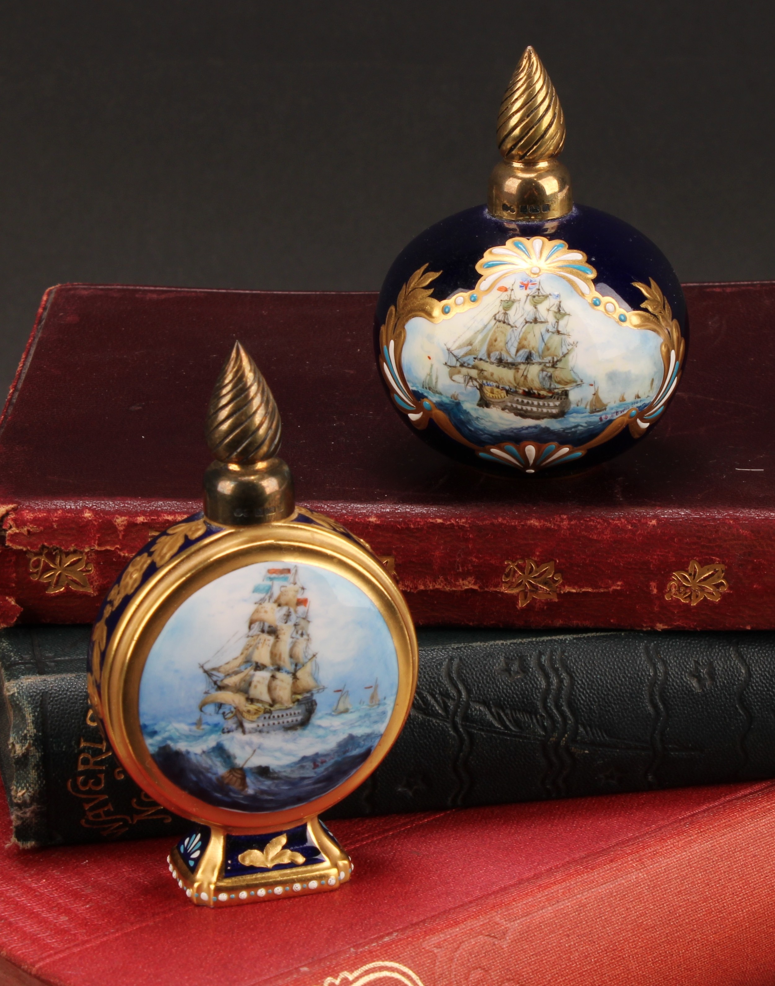 A Lynton porcelain globular scent bottle, painted by Stefan Nowacki, signed, with a sailing ship