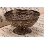 A 19th century Dutch silver pedestal bowl, chased with scrolling foliage and stylised crowns