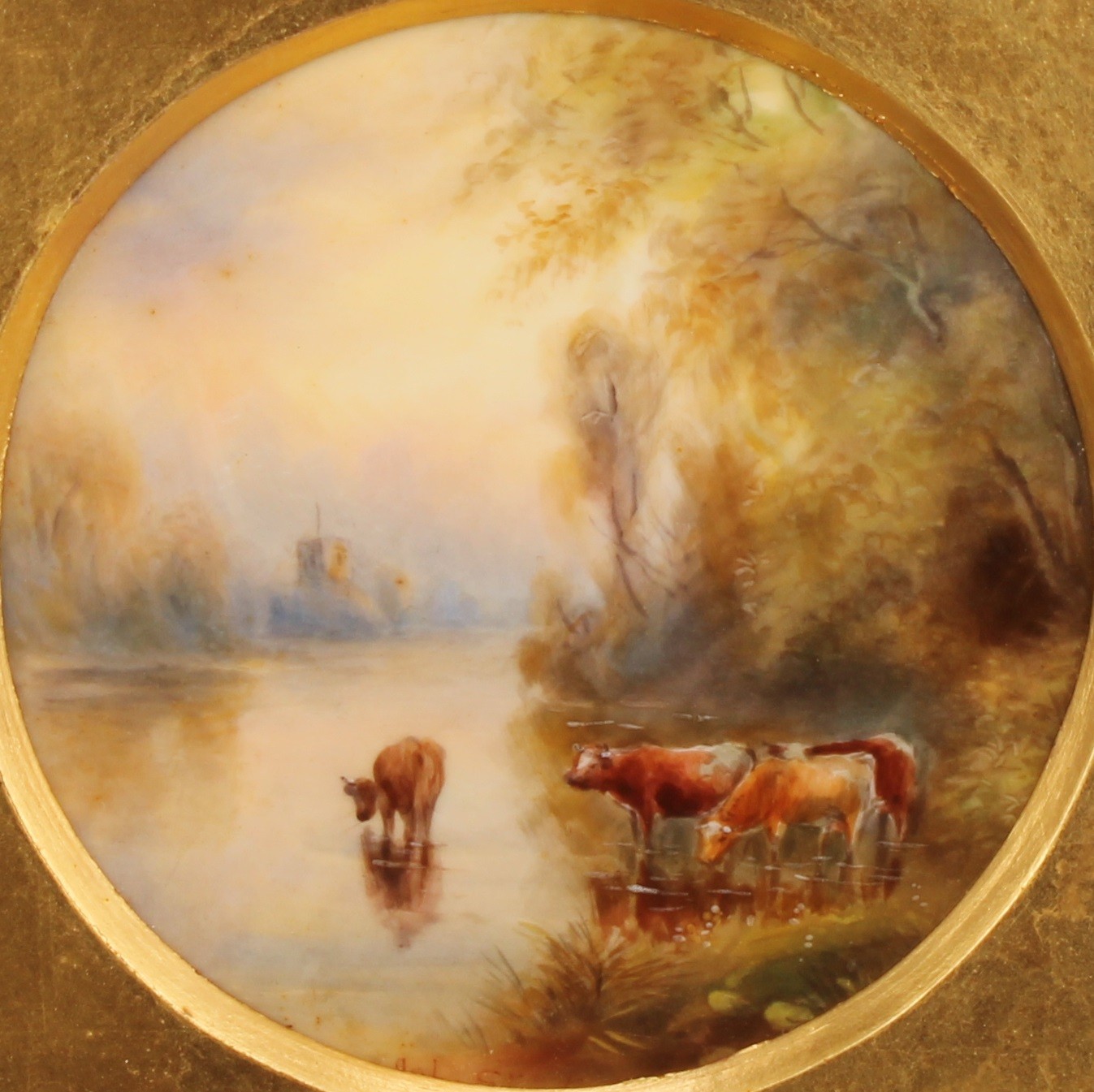 A Royal Worcester Named View circular plaque, painted by John Stinton, signed, Thames Near Henley, - Image 3 of 5