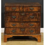 A George I walnut chest, moulded crossbanded top above two short and three long drawers, engraved