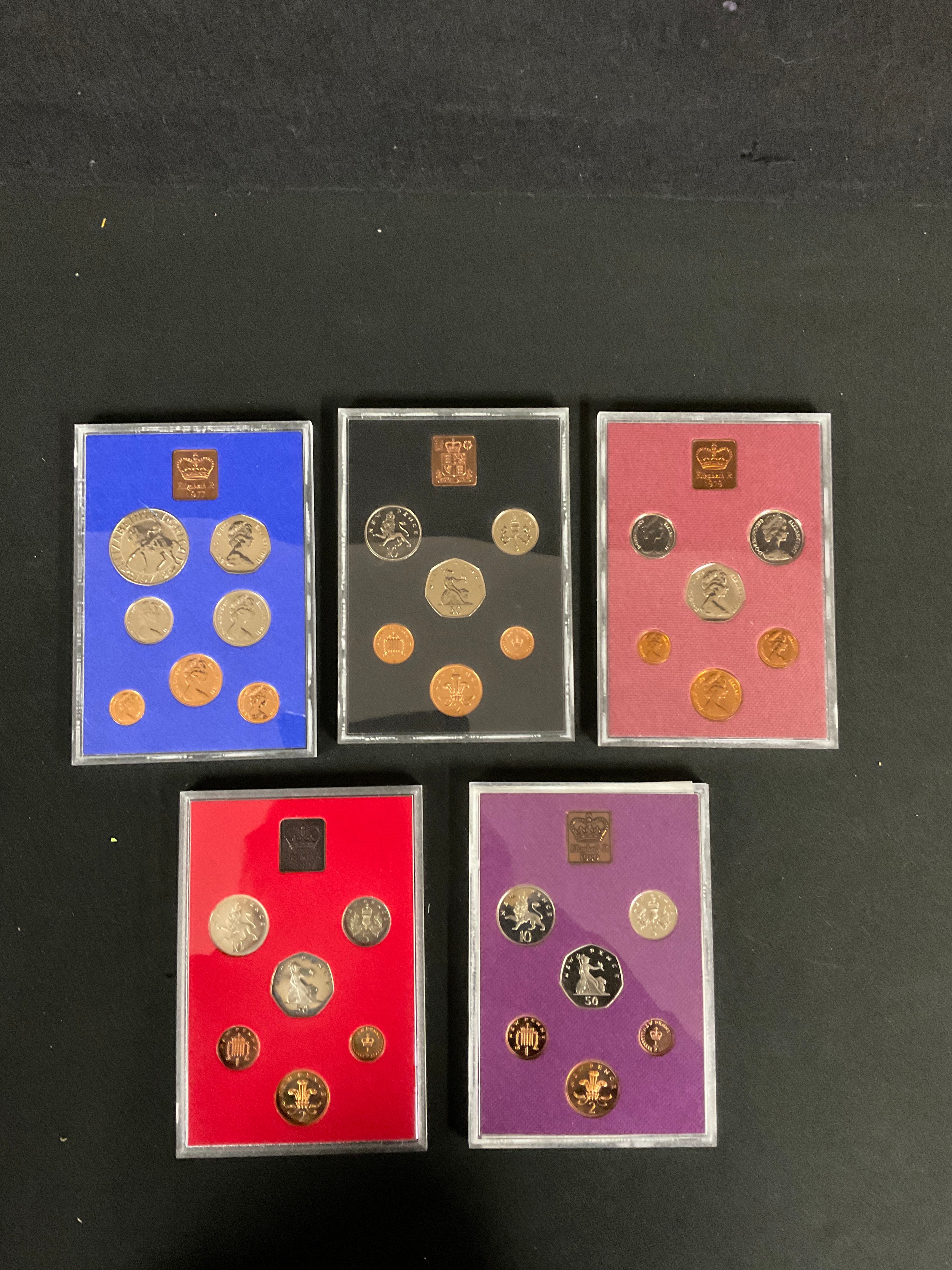 Coins - five proof sets, Coinage of GB and NI, 1977, 1978, 1979, 1980 and 1981